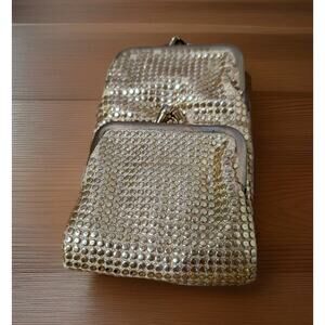 Vintage Gold Metallic Cigarette Case Pouch Coin Purse Kiss Lock Clasp Art Deco